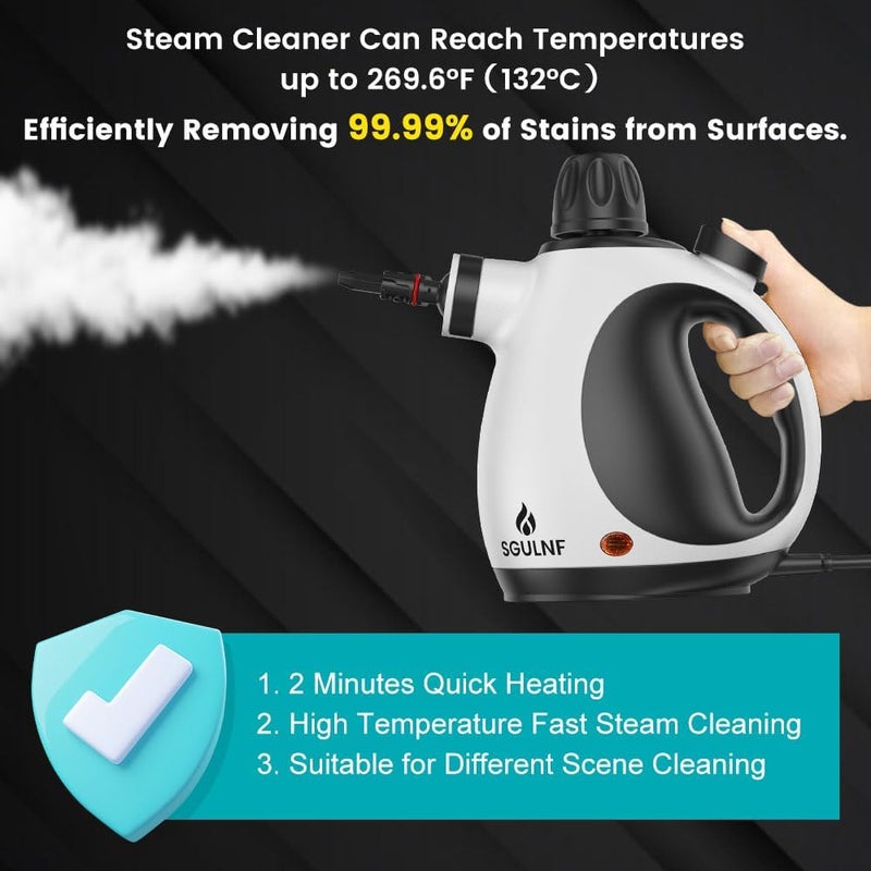 SGULNF Handheld Steam Cleaner, Pressurized Steam Cleaner with 9pcs Accessories & Safety Lock (350ml White) - Image 4
